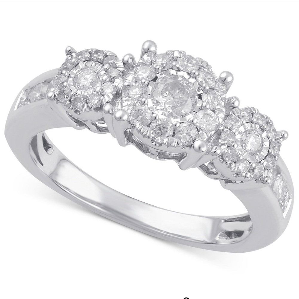 Macy’s bridal ring set. Engagement ring 3/4 ct. t.w. & the band is 1/4 ct t.w.